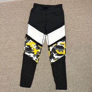 Camo Yoga Pants Leggings - Black, White, Yellow